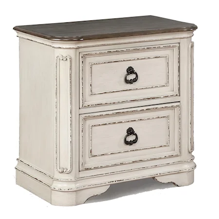 Relaxed Vintage Two Drawer Night Stand with Two-Tone Top